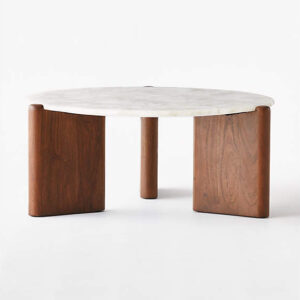 Round modern marble coffee table Walnut brown