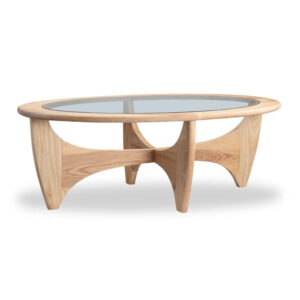 Modern oval glass top coffee table Natural wood - Size 120X66X42.5 cms - NIPL10709