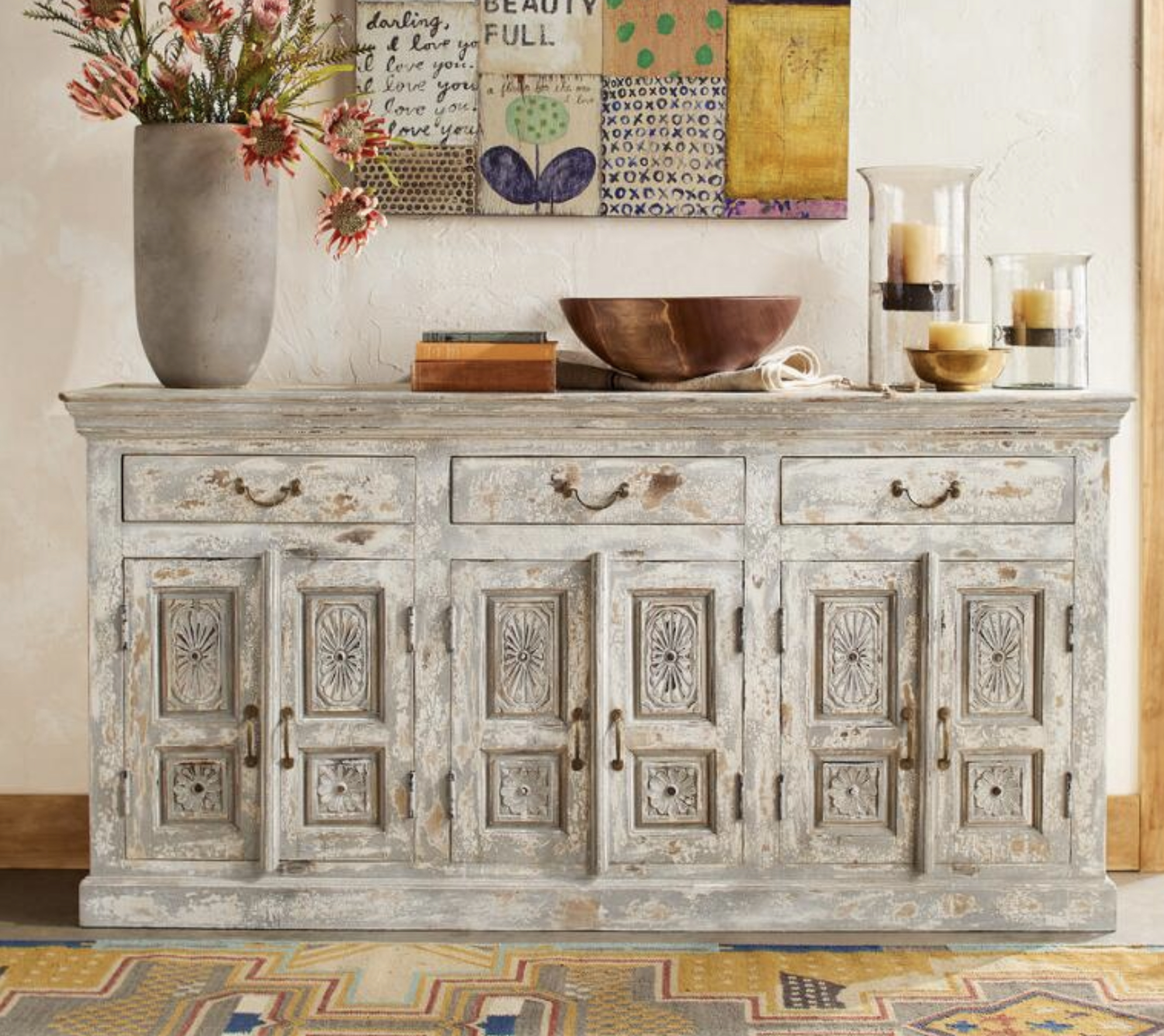 Antique rustic sideboard Rustic Gray - Size 178X45X90 cms - NIPL20323